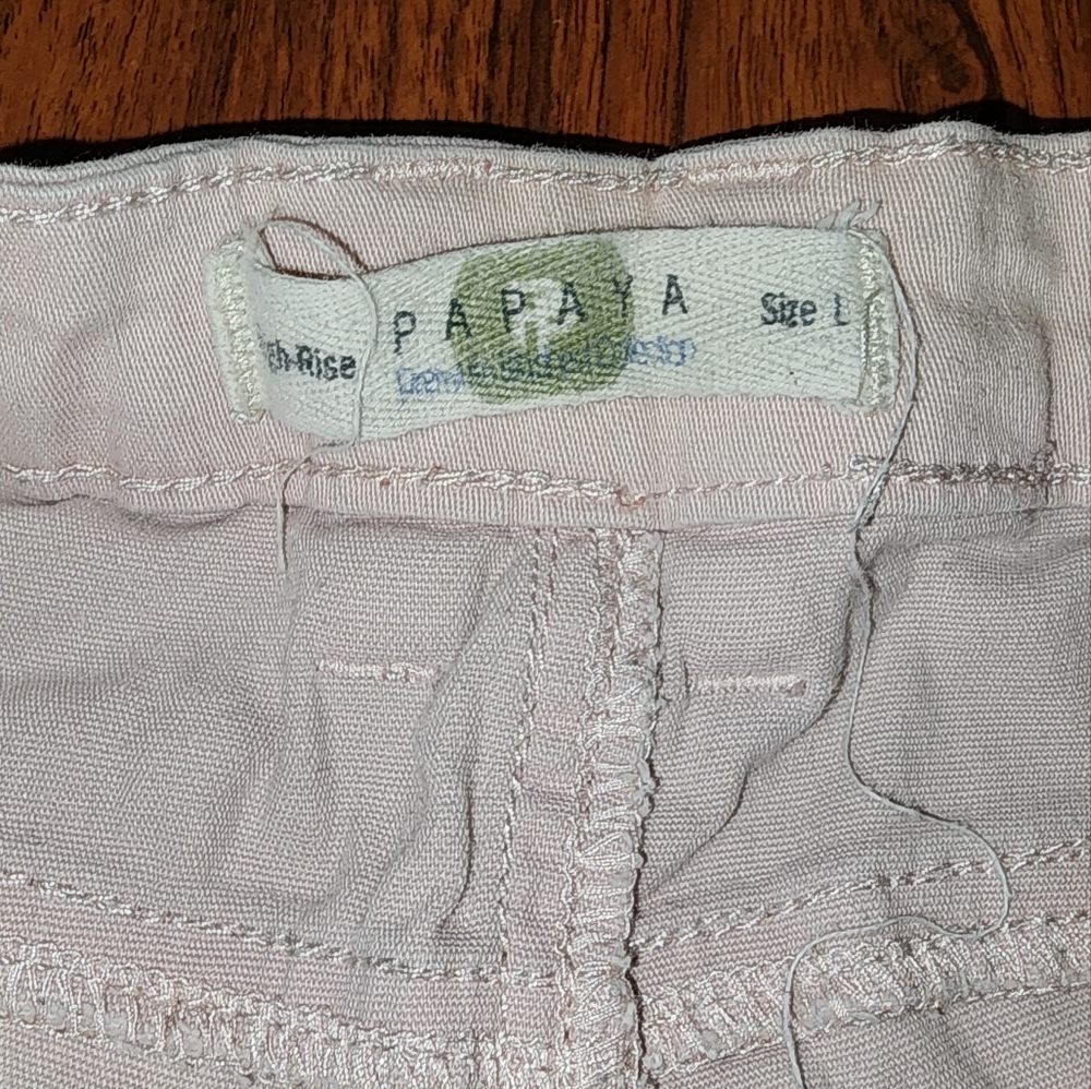 Denim pastel pink shorts.